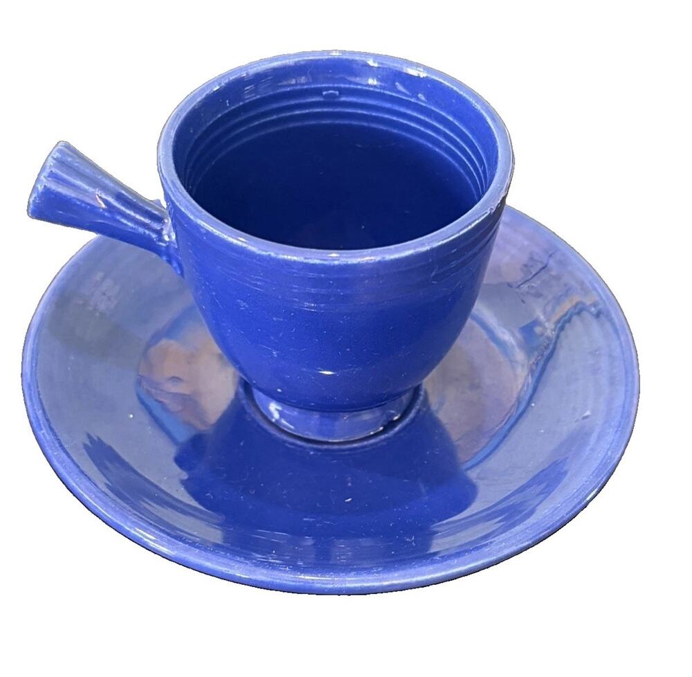 Vintage Fiesta Stick Handle Demitasse Espresso Cup & Saucer Cobalt Blue
